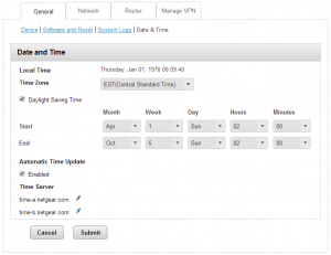 Netgear 6100D Date and Time Settings Page